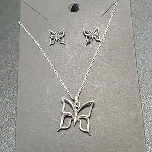Sterling Silver butterfly necklace & earring set 20"